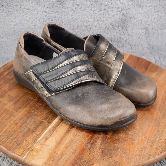 Naot Shoes - NAOT Rapoka Brown Distressed Leather Metallic Monk Strap Women's Loafers Shoes 8